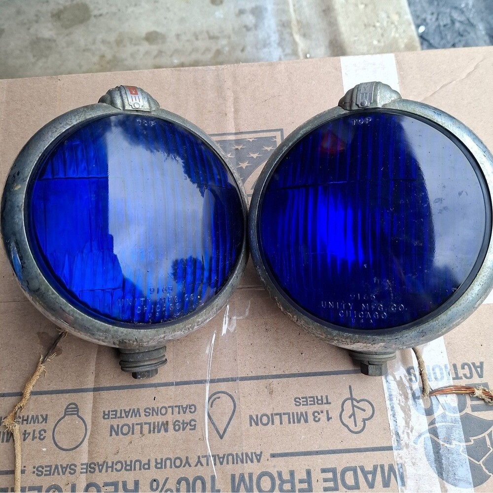Vintage Pair Unity S-3 Lights Cobalt Blue Car Truck...